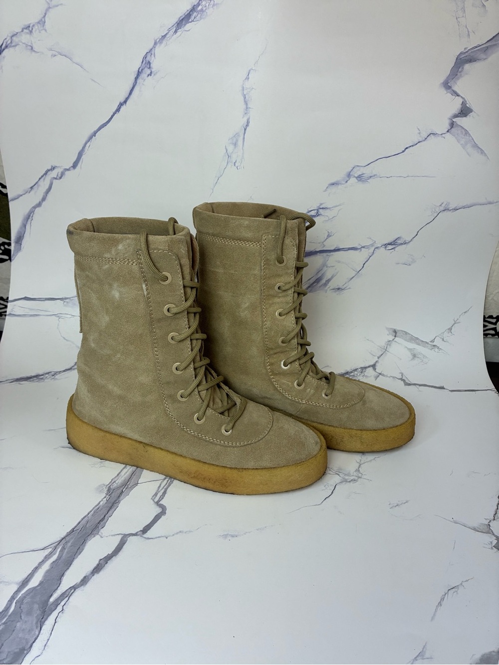 Yeezy Season 2 Suede Lace-Up Boots in Taupe with Gum Sole
